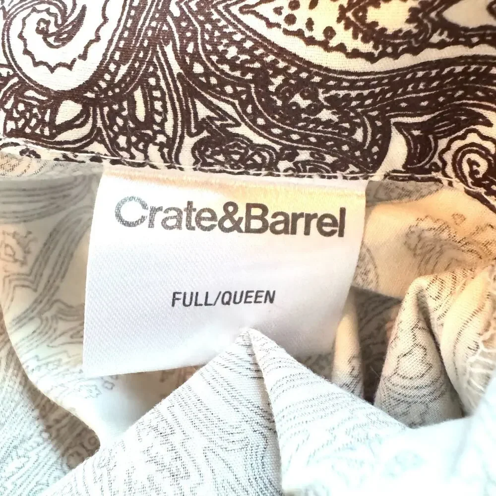 Crate and Barrel Full/Queen Duvet Cover Gray Paisley Reversable 100% Cotton EUC